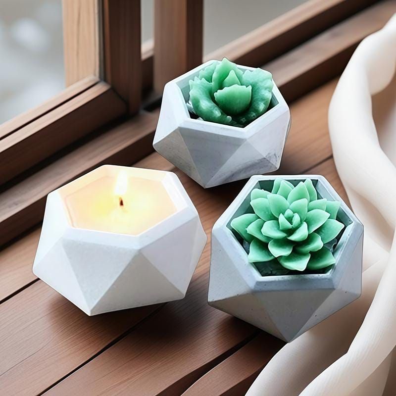 Hexagonal Concrete Candle